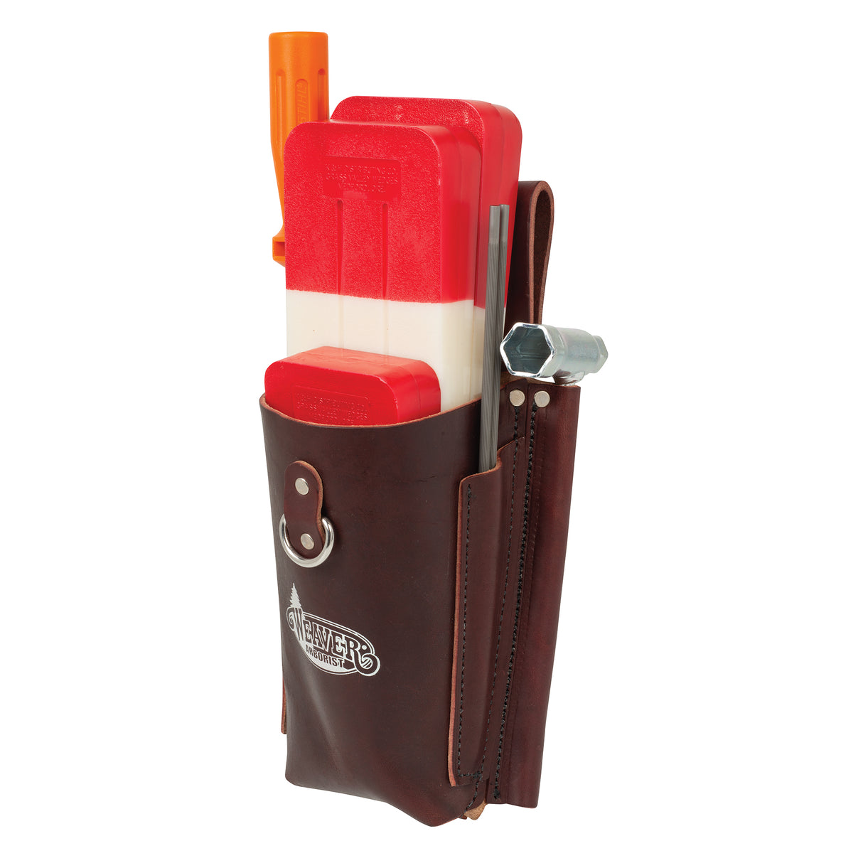 Wedge Pouch, Burgundy, with tools, angle